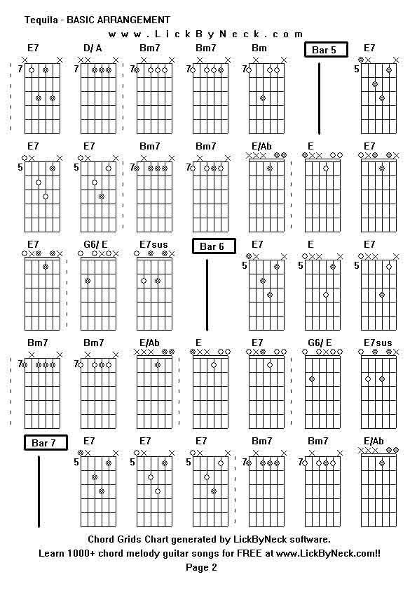 Chord Grids Chart of chord melody fingerstyle guitar song-Tequila - BASIC ARRANGEMENT,generated by LickByNeck software.